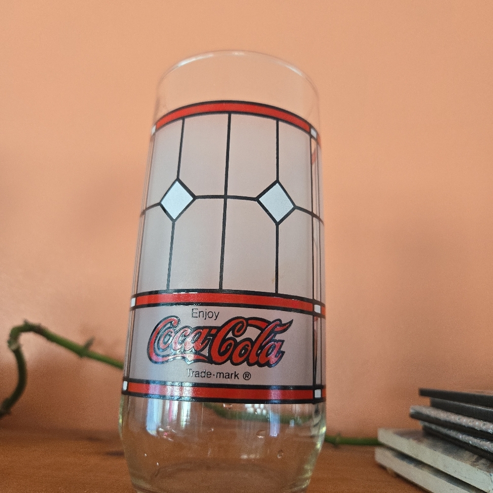 Vintage Coca-Cola Glass Frosted stain glass design soda coke drink drinkware Pop